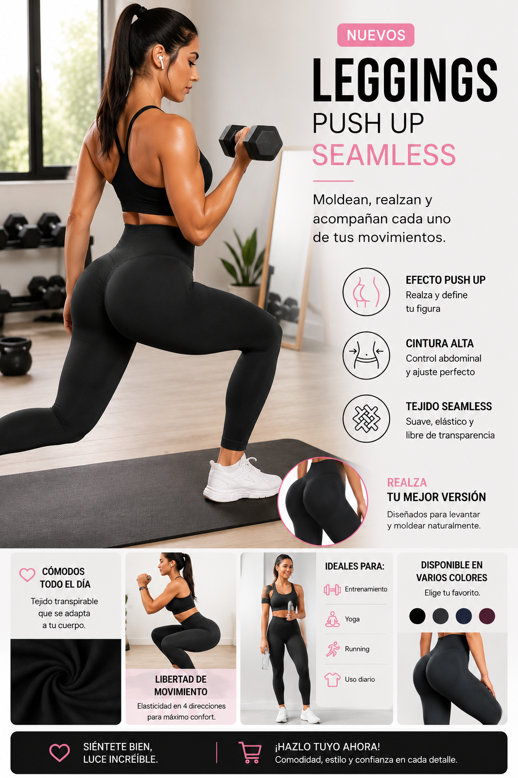 Leggins Mujer Push Up negro talla S/M