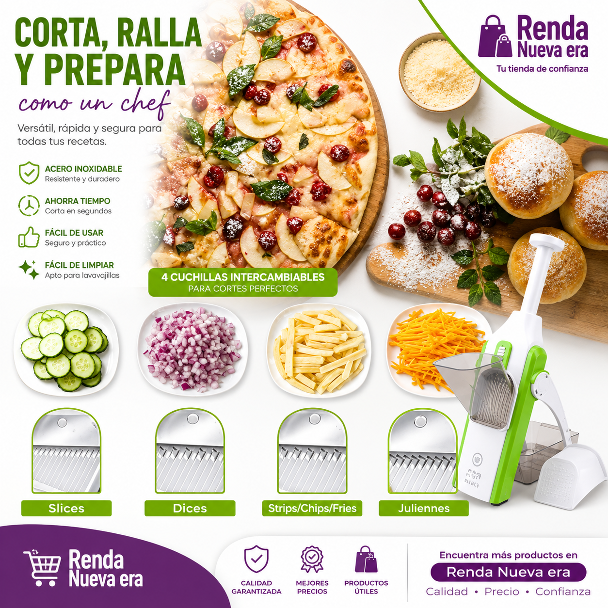 Cortadora de alimentos 4 en 1